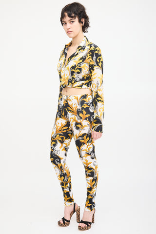 Versace Yellow & Multi Nylon Ornate Print Legging