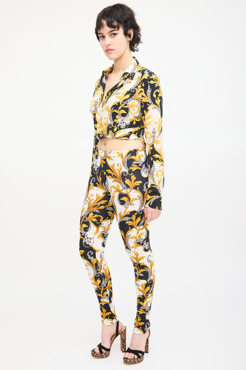 Versace Yellow & Multi Nylon Ornate Print Legging