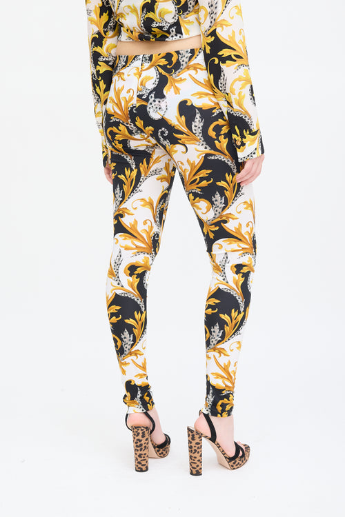 Versace Yellow & Multi Nylon Ornate Print Legging