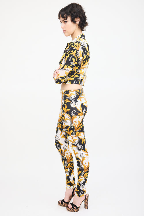 Versace Yellow & Multi Nylon Ornate Print Legging