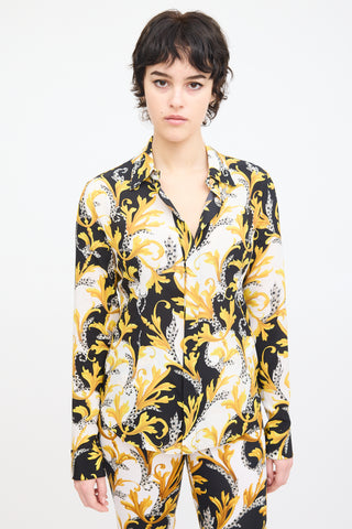 Versace Yellow & Multi Silk Ornate Print Shirt