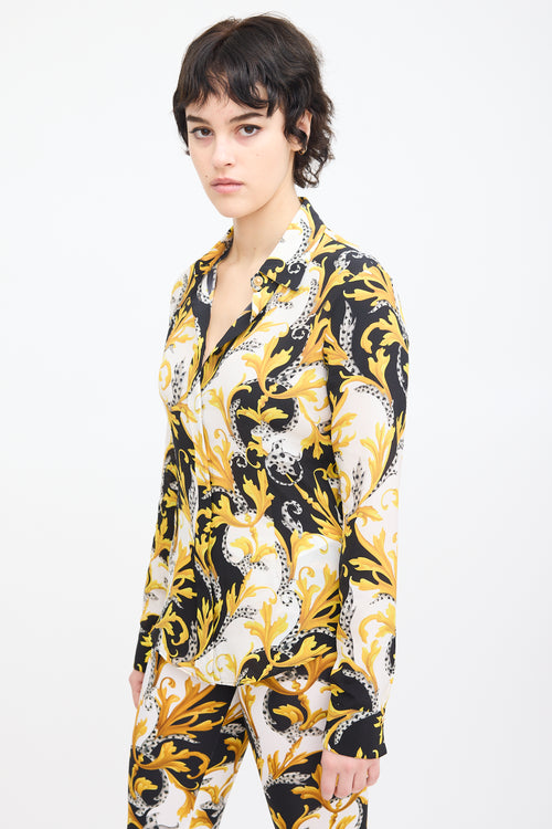 Versace Yellow & Multi Silk Ornate Print Shirt