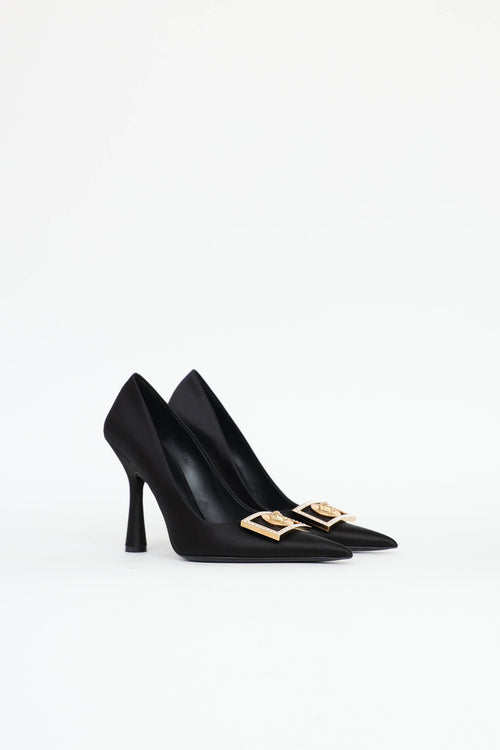 Versace Satin Strass Medusa Plaque Pump