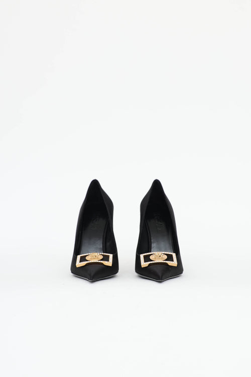 Versace Satin Strass Medusa Plaque Pump