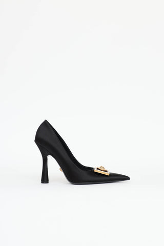 Versace Satin Strass Medusa Plaque Pump
