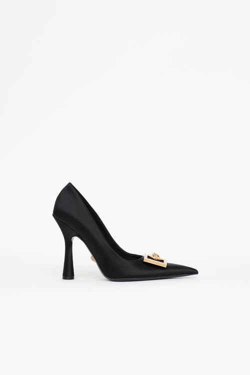 Versace Satin Strass Medusa Plaque Pump