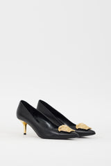 Versace Black & Gold Leather Medusa Palazzo Pump