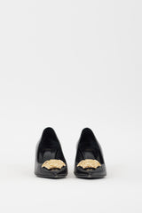Versace Black & Gold Leather Medusa Palazzo Pump