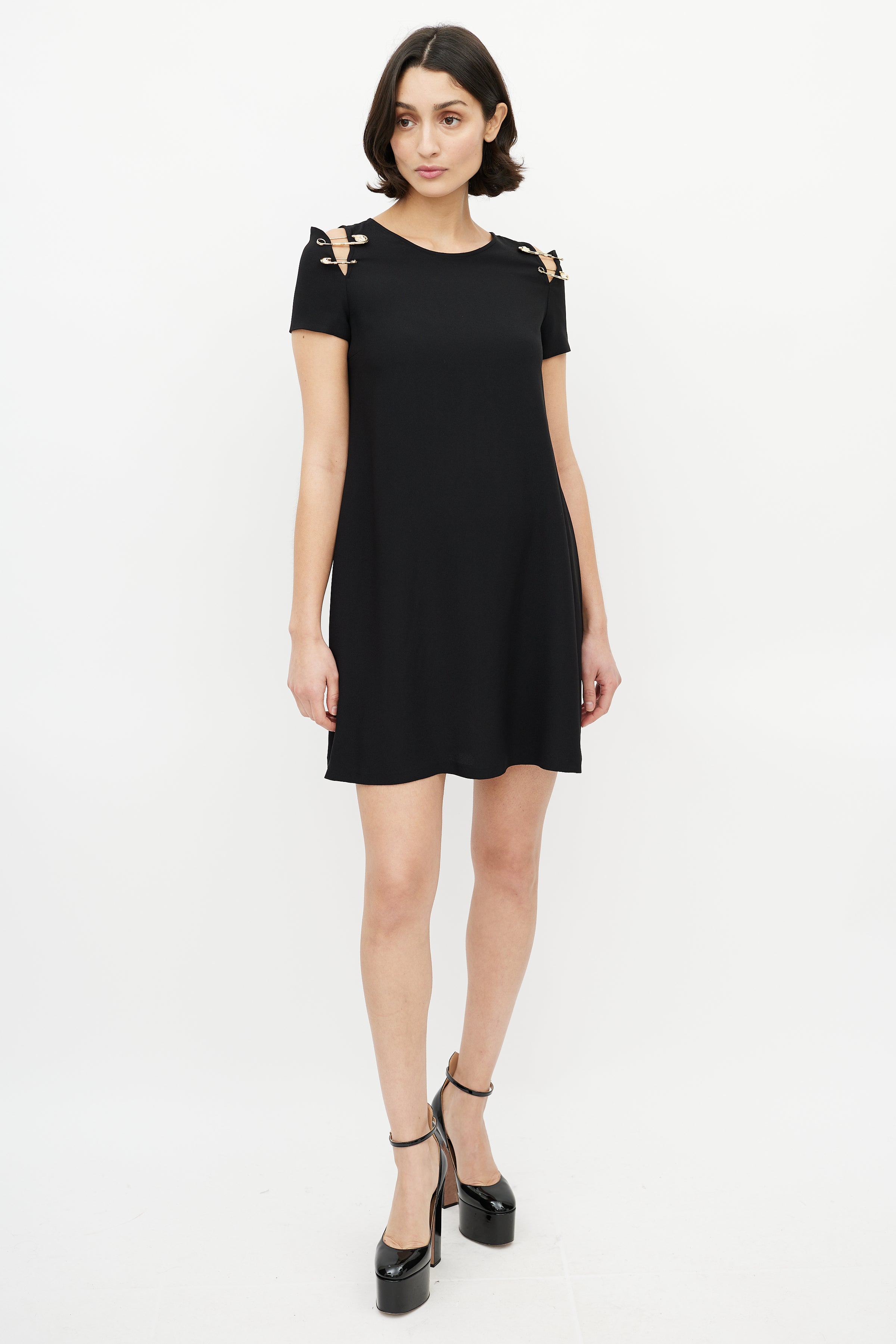 Versace // Versus Black & Gold Safety Pin Dress VSP Consignment Versace // Versus Black & Gold Safety Pin Dress VSP Consignment