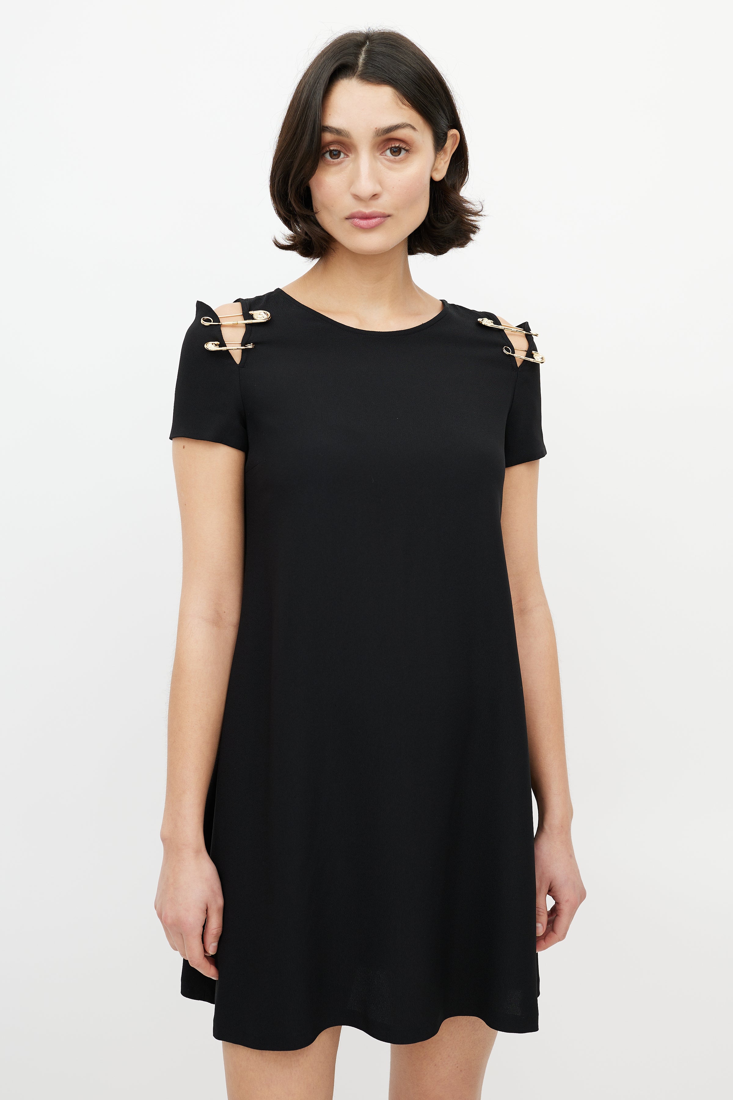 Versace // Versus Black & Gold Safety Pin Dress VSP Consignment Versace // Versus Black & Gold Safety Pin Dress VSP Consignment