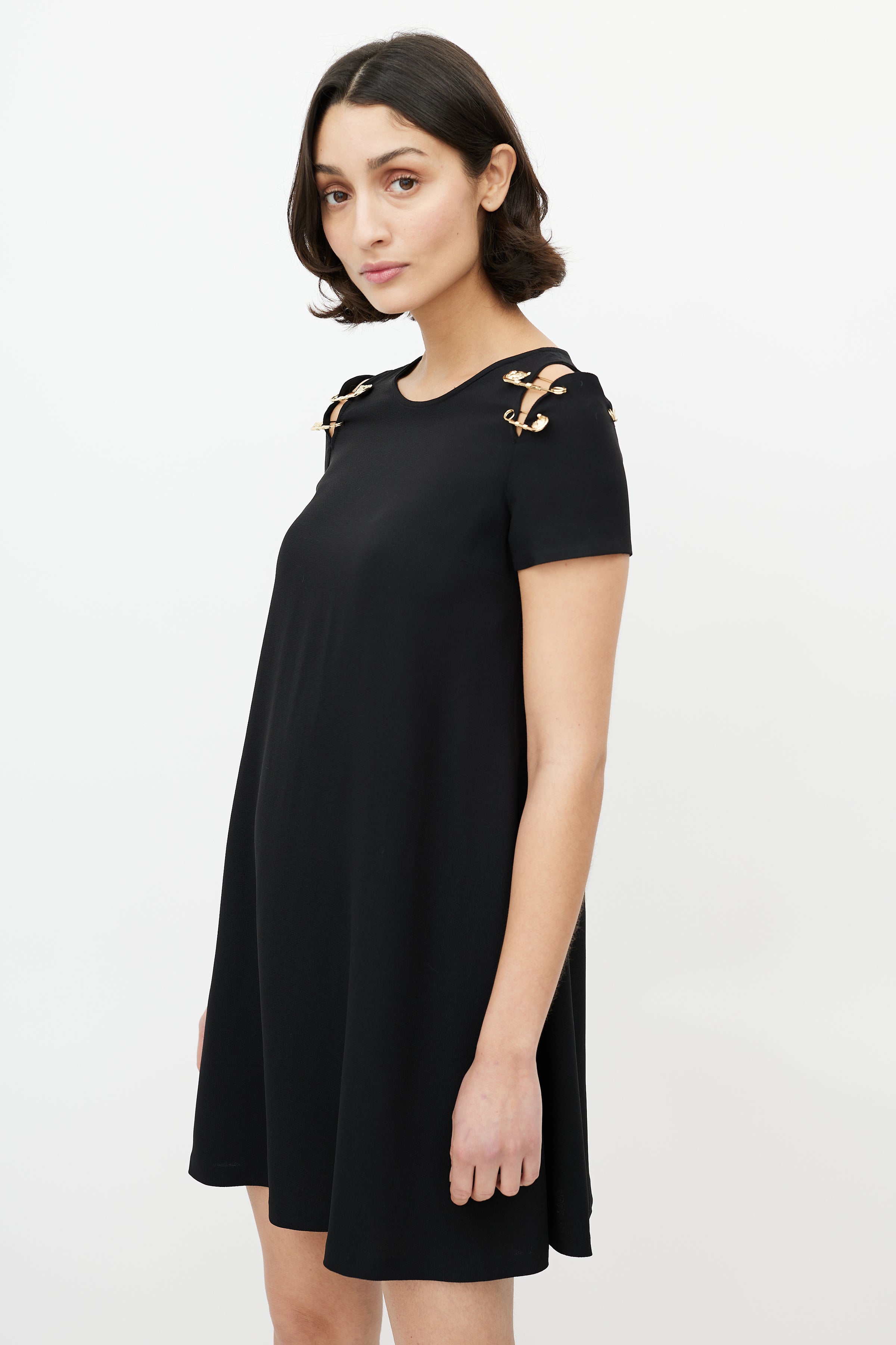 Versace // Versus Black & Gold Safety Pin Dress VSP Consignment Versace // Versus Black & Gold Safety Pin Dress VSP Consignment