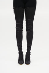Vetements Black Satin Deconstructed Thigh High Boot