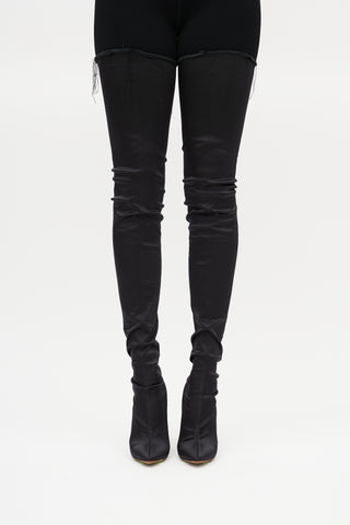 Vetements Black Satin Deconstructed Thigh High Boot