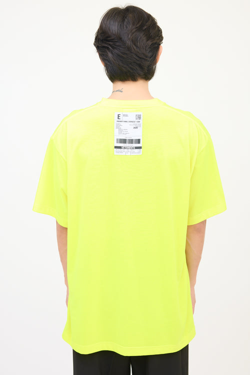 Vetements SS 2020 Neon Yellow Shipping Label Graphic T-Shirt