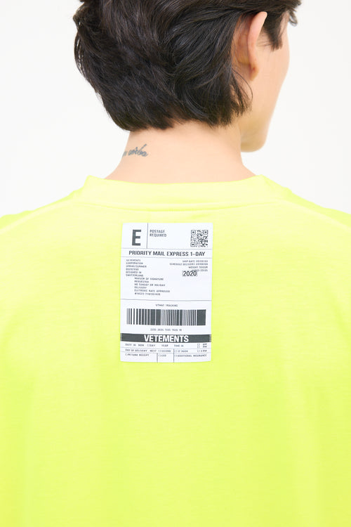 Vetements SS 2020 Neon Yellow Shipping Label Graphic T-Shirt