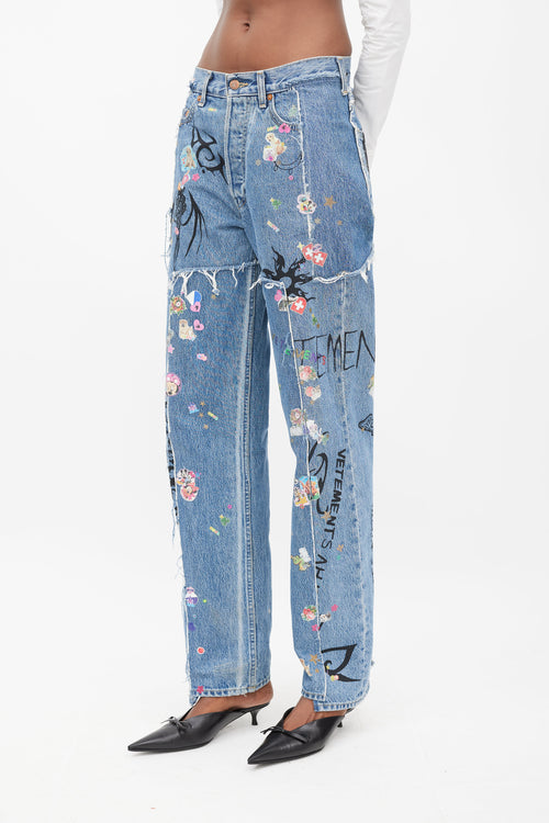 Vetements X Levi's Winter 2019 Blue & Multicolour Sticker Jeans