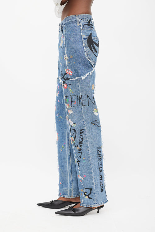Vetements X Levi's Winter 2019 Blue & Multicolour Sticker Jeans