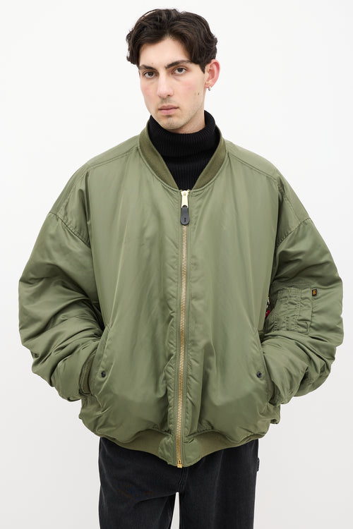 Vetements X Alpha Industries Fall 2017 Green & Black Reversible Bomber Jacket