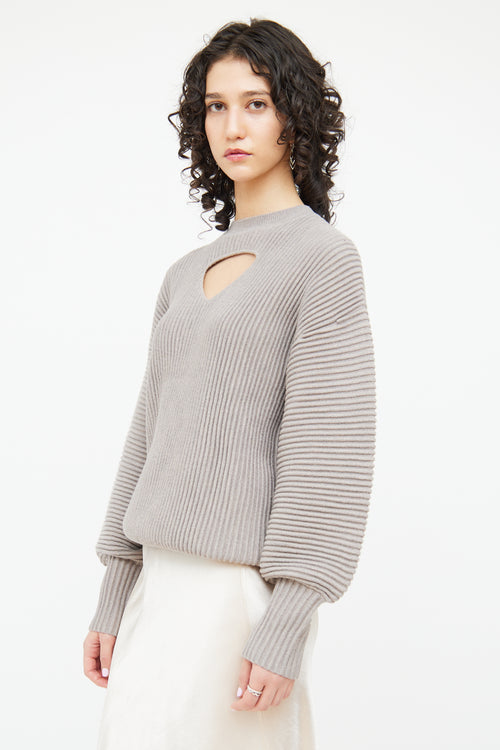Victoria Beckham VVB Grey Wool Ribbed Keyhole Sweater