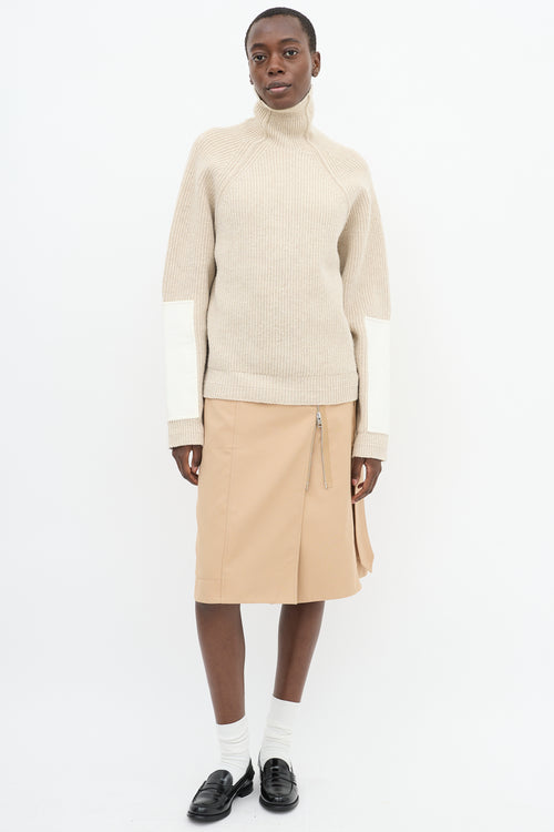 Victoria Beckham Beige Wool Sleeve Panel Turtleneck Sweater