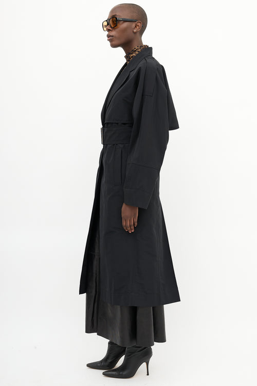 Victoria Beckham Black Belted Layered Trench Coat