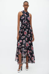 Victoria Beckham Black & Multicolour Floral Silk Dress