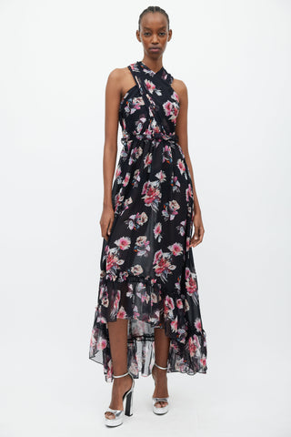Victoria Beckham Black & Multicolour Floral Silk Dress