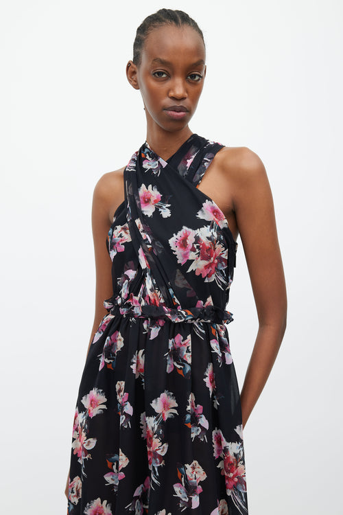 Victoria Beckham Black & Multicolour Floral Silk Dress