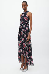 Victoria Beckham Black & Multicolour Floral Silk Dress