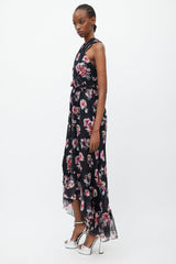 Victoria Beckham Black & Multicolour Floral Silk Dress