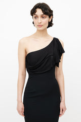 Victoria Beckham Black One Shoulder Drape Dress