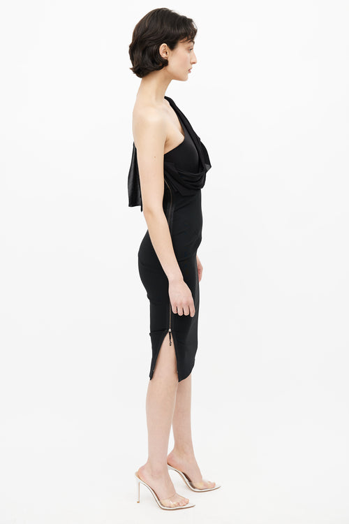 Victoria Beckham Black One Shoulder Drape Dress