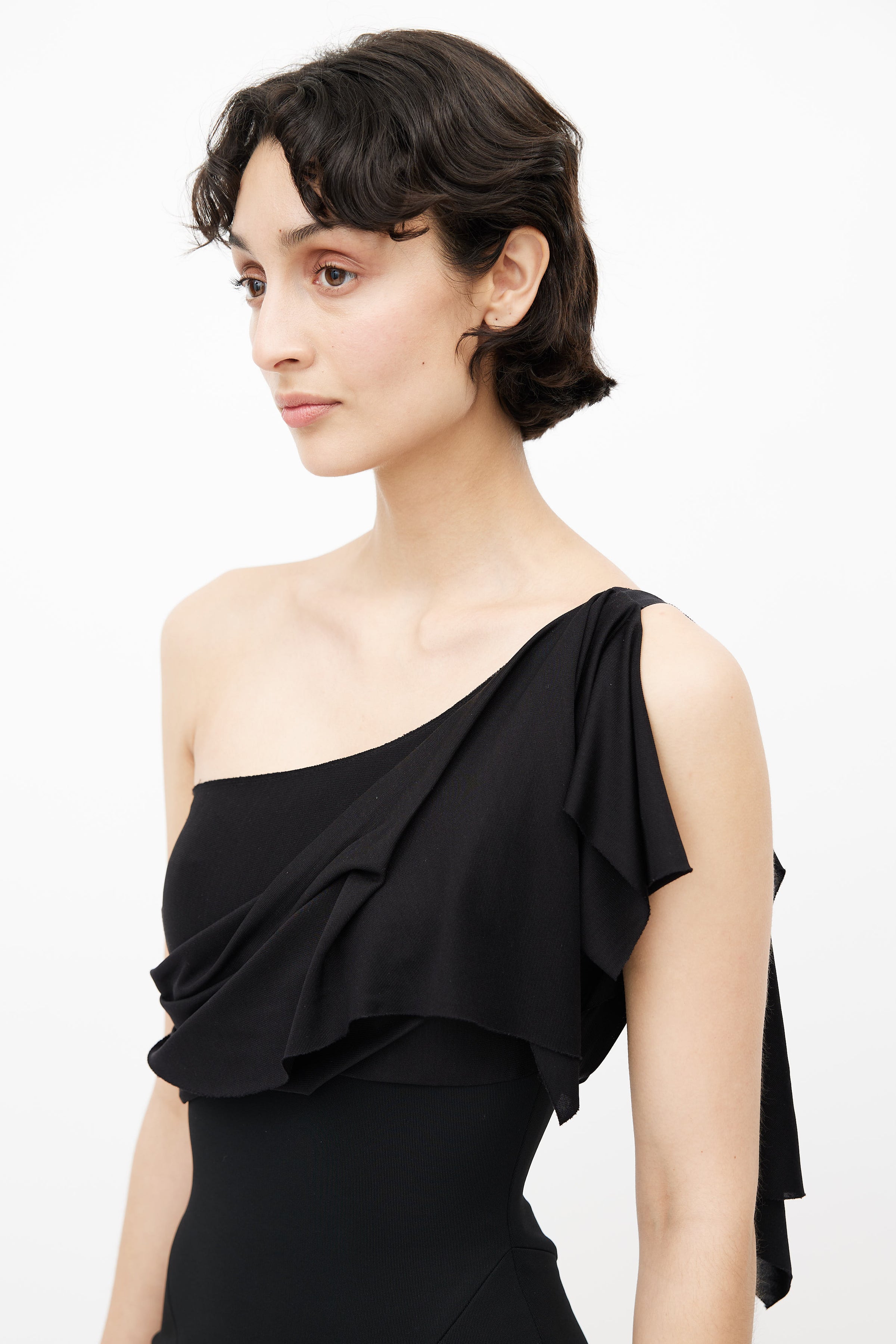 Victoria Beckham // Black One Shoulder Drape Dress VSP Consignment Victoria Beckham // Black One Shoulder Drape Dress VSP Consignment