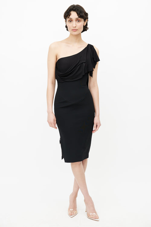 Victoria Beckham Black One Shoulder Drape Dress
