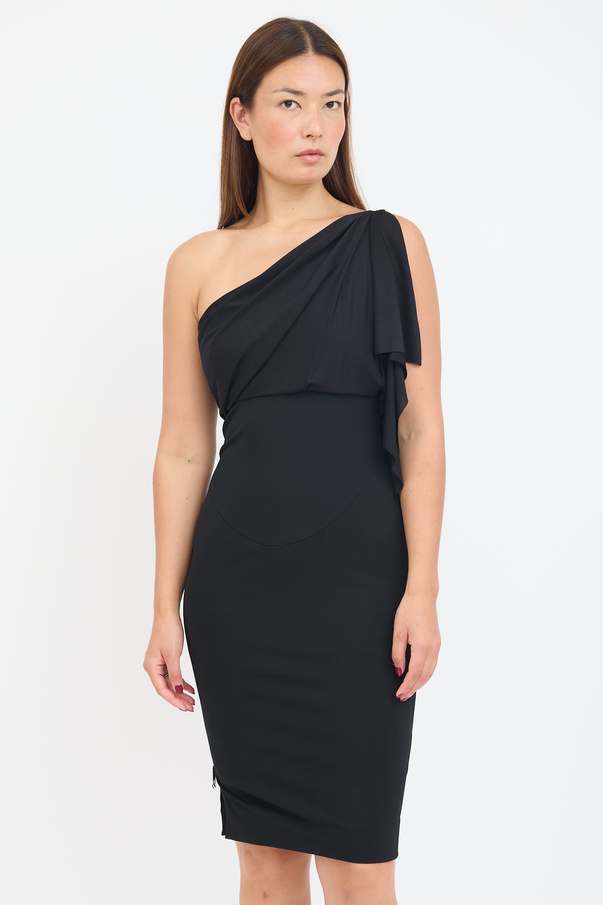 Victoria Beckham // Black One Shoulder Draped Dress VSP Consignment Victoria Beckham // Black One Shoulder Draped Dress VSP Consignment