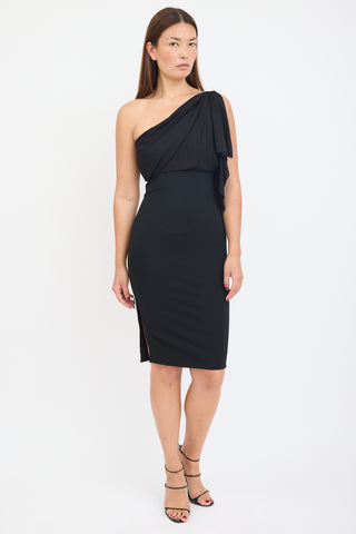 Victoria Beckham Black One Shoulder Draped Dress