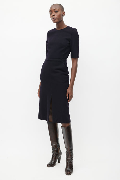 Victoria Beckham Black Wool Midi Dress