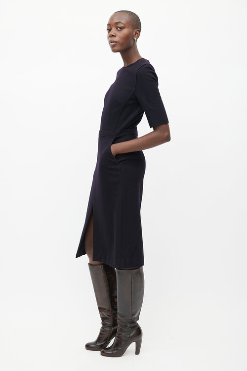 Victoria Beckham Black Wool Midi Dress