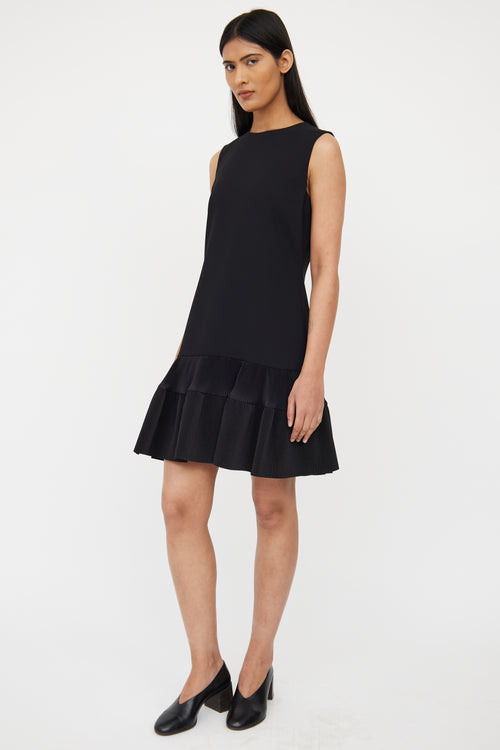 Black Drop Waist Pleated Dress