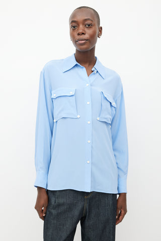 Victoria Beckham Blue Cargo Pocket Silk Shirt
