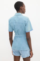 Victoria Beckham Blue Suede Co-Ord Set