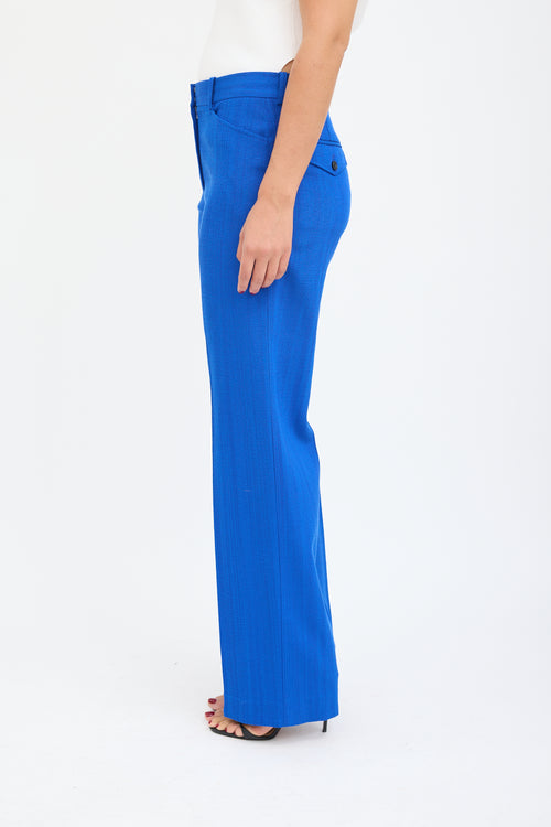 Victoria Beckham Blue Woven Wide Leg Trouser