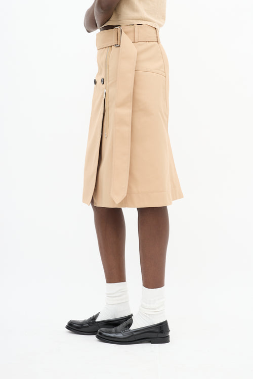 Victoria Beckham Brown Cotton Belted Zip Midi Skirt