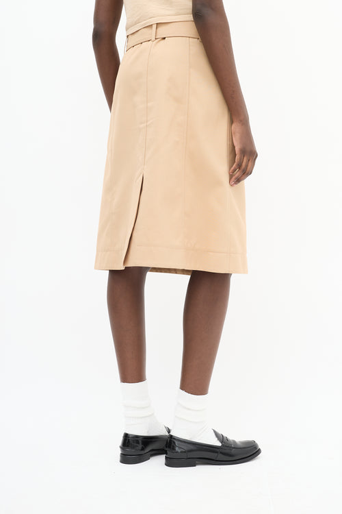 Victoria Beckham Brown Cotton Belted Zip Midi Skirt