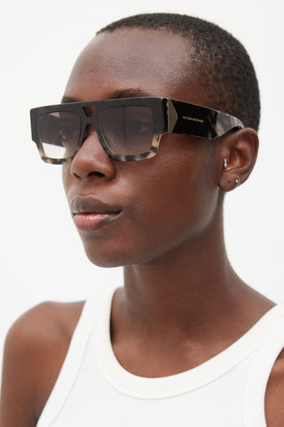 Victoria Beckham Brown & Grey VB651S Marbled Rectangular Sunglasses