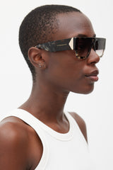 Victoria Beckham Brown & Grey VB651S Marbled Rectangular Sunglasses