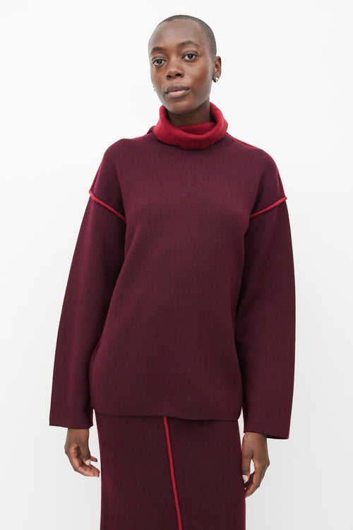 Victoria Beckham Burgundy Wool Knit Co-Ord Set