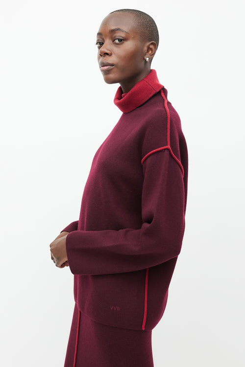Victoria Beckham Burgundy Wool Knit Co-Ord Set