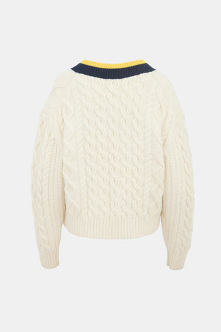 Victoria Beckham Cable Knit V-Neck Sweater