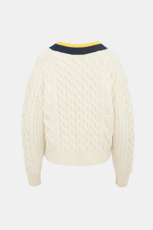 Victoria Beckham Cable Knit V-Neck Sweater